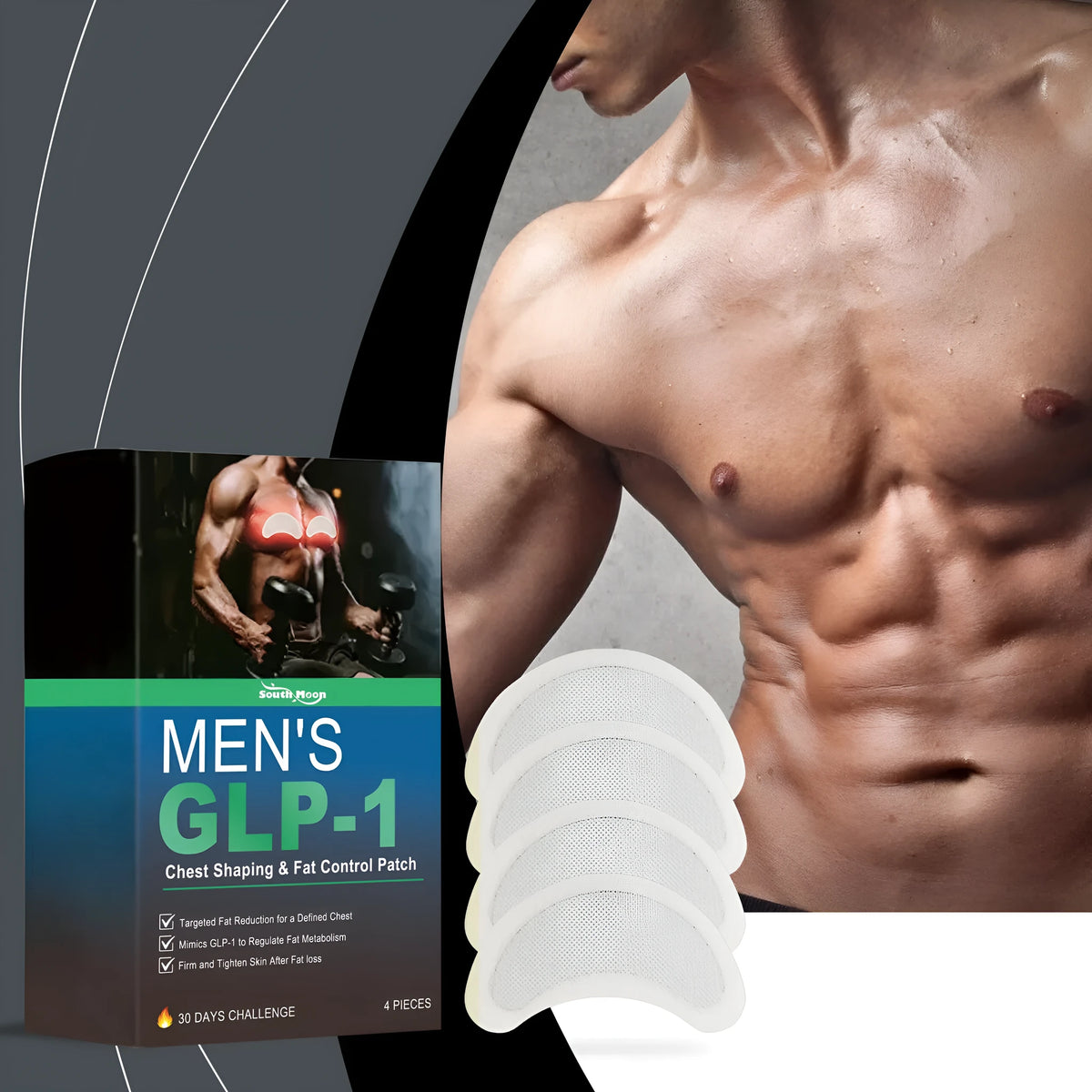 Four men's thin chest figure control patches with natural ingredients including mugwort and ginger