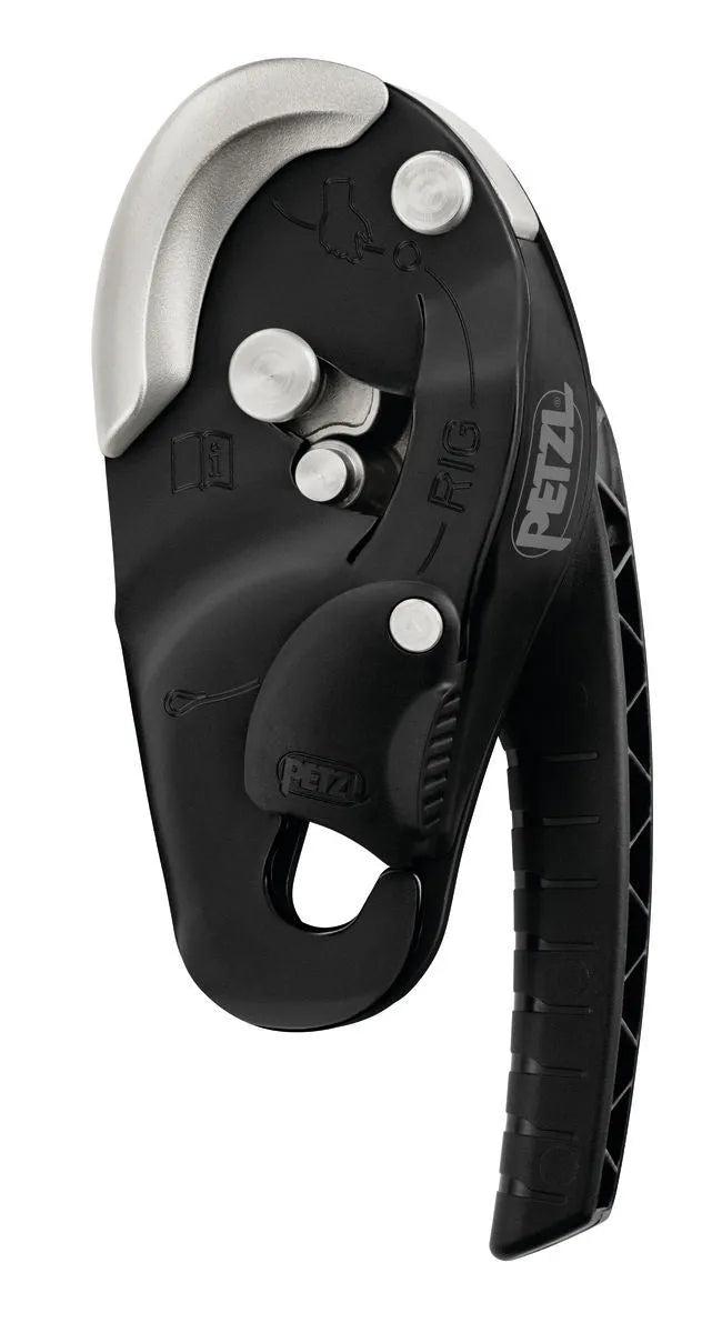 D021 RIG industrial rescue descender in yellow or black with auto-lock, for 10-11.5mm rope and 200kg load