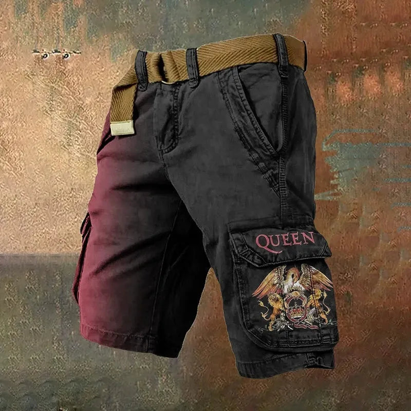 Men's digital printed zip shorts in polyester fabric showing colour and pattern options