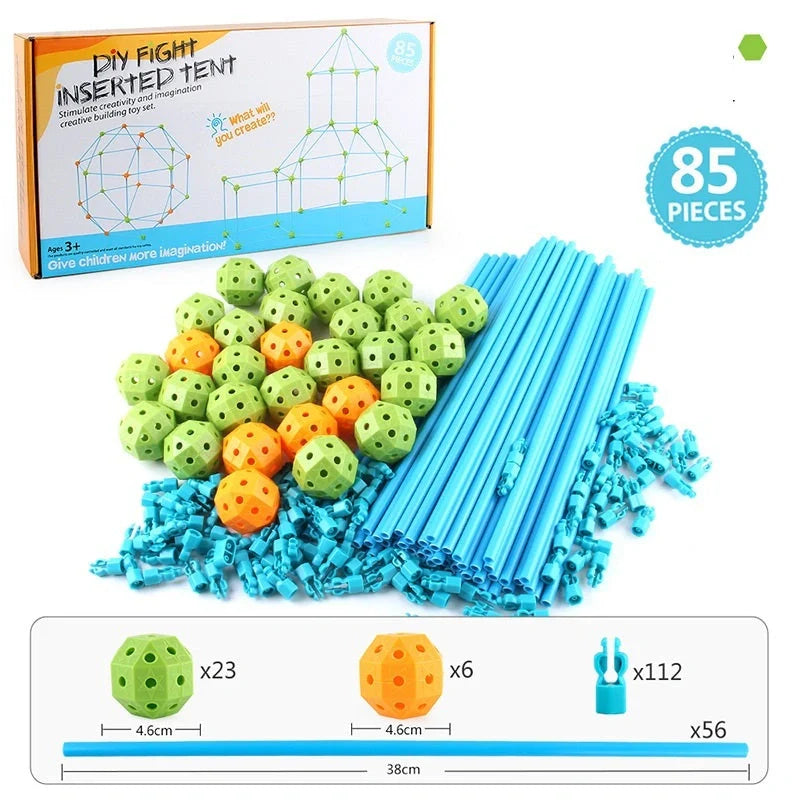 Kids DIY 3D Construction Fort Building Kit with colorful sticks and balls