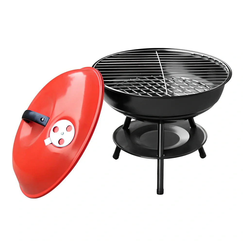 Spherical barbecue stove with 34.2cm cooking surface and black red finish