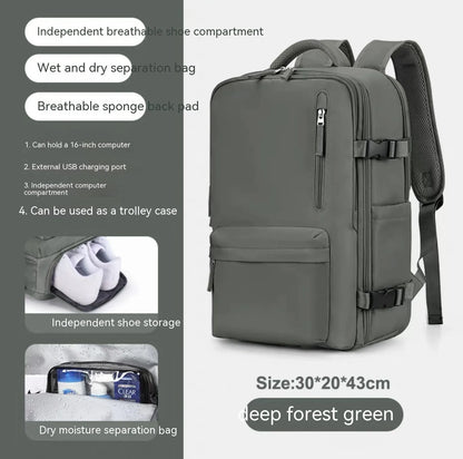 Large capacity waterproof mummy backpack in mint green colour with nylon material and 30-litre storage