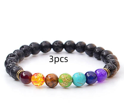 Handcrafted black lava beaded bracelet with seven chakra stones for healing and balance