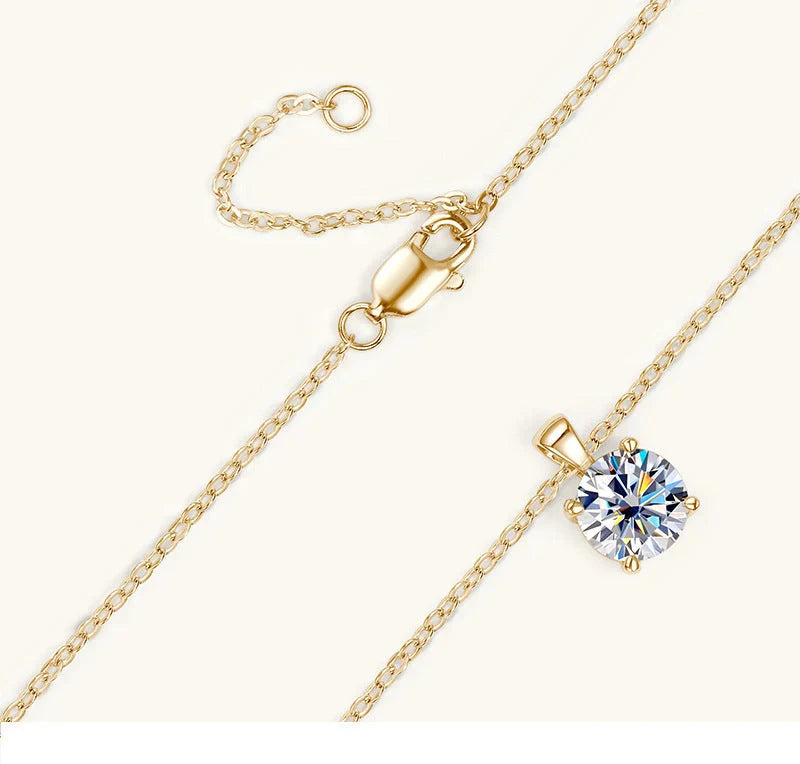 Elegant four-claw diamond necklace in silver and gold, perfect for any occasion.