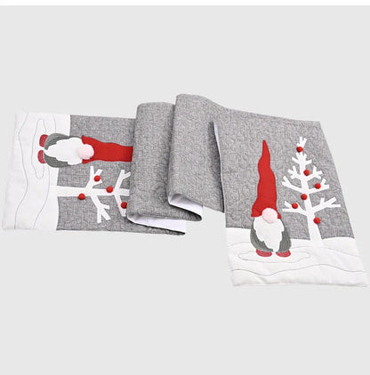 Gray Christmas gnome plush doll table runner for festive holiday decor
