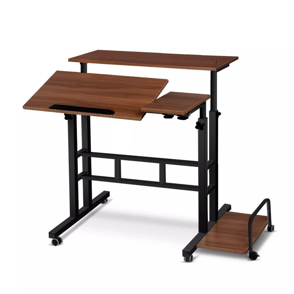 Mobile Computer Lifting Foldable Standing Desk in light walnut color