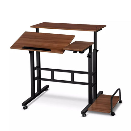 Mobile Computer Lifting Foldable Standing Desk in light walnut color