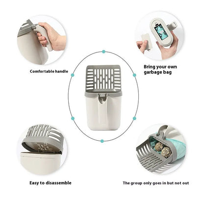Integrated PP plastic cat litter scoop with built-in waste storage box, small size shovel for cat litter cleaning