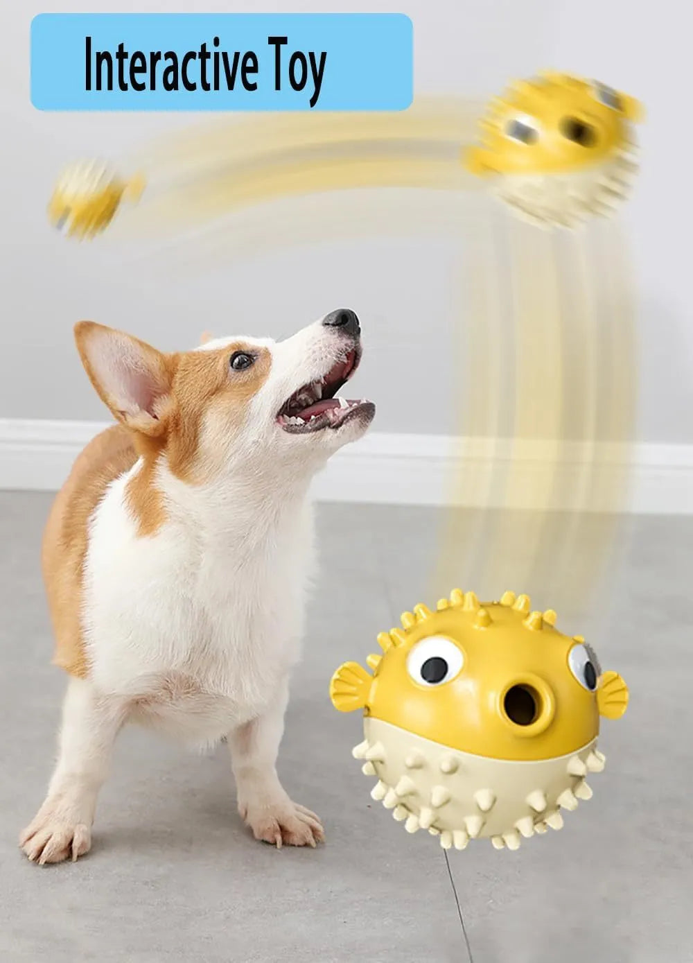 Green fish-shaped interactive dog toy with treat dispensing feature and internal bell for medium large dogs