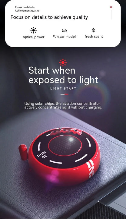 Round car-shaped solar aromatherapy decoration in black colour with USB charging cable