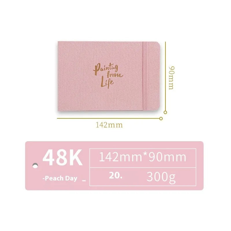 Feiluniao watercolour notebook with fabric cover, 185mm length, open to show paper for painting.