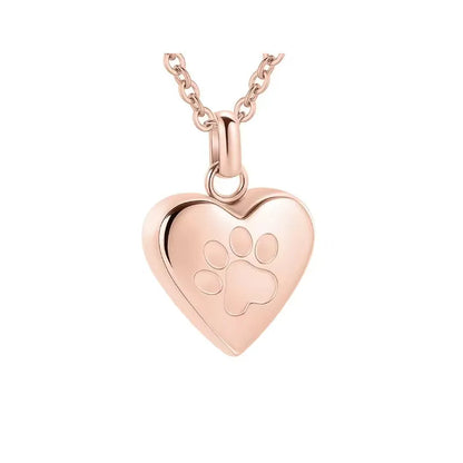Simple Love paw print heart-shaped titanium steel cinerary necklace openable for keepsakes in five colours