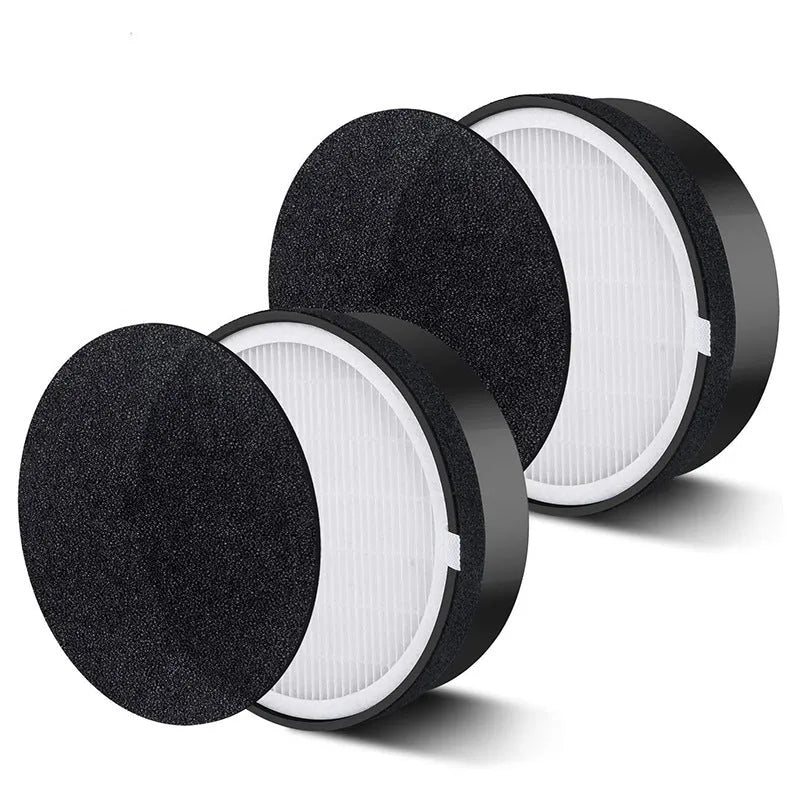 Levoit LV-H132 air purifier replacement filter set measuring 19cm by 19cm by 6.3cm with filter screen and cotton