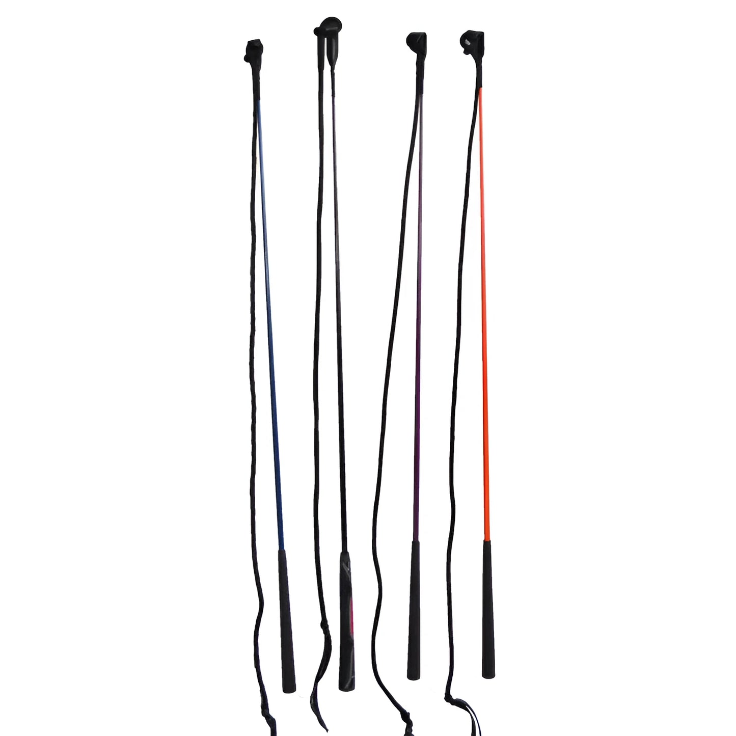 Advanced equestrian training whip made of nylon and fibreglass on a plain background.
