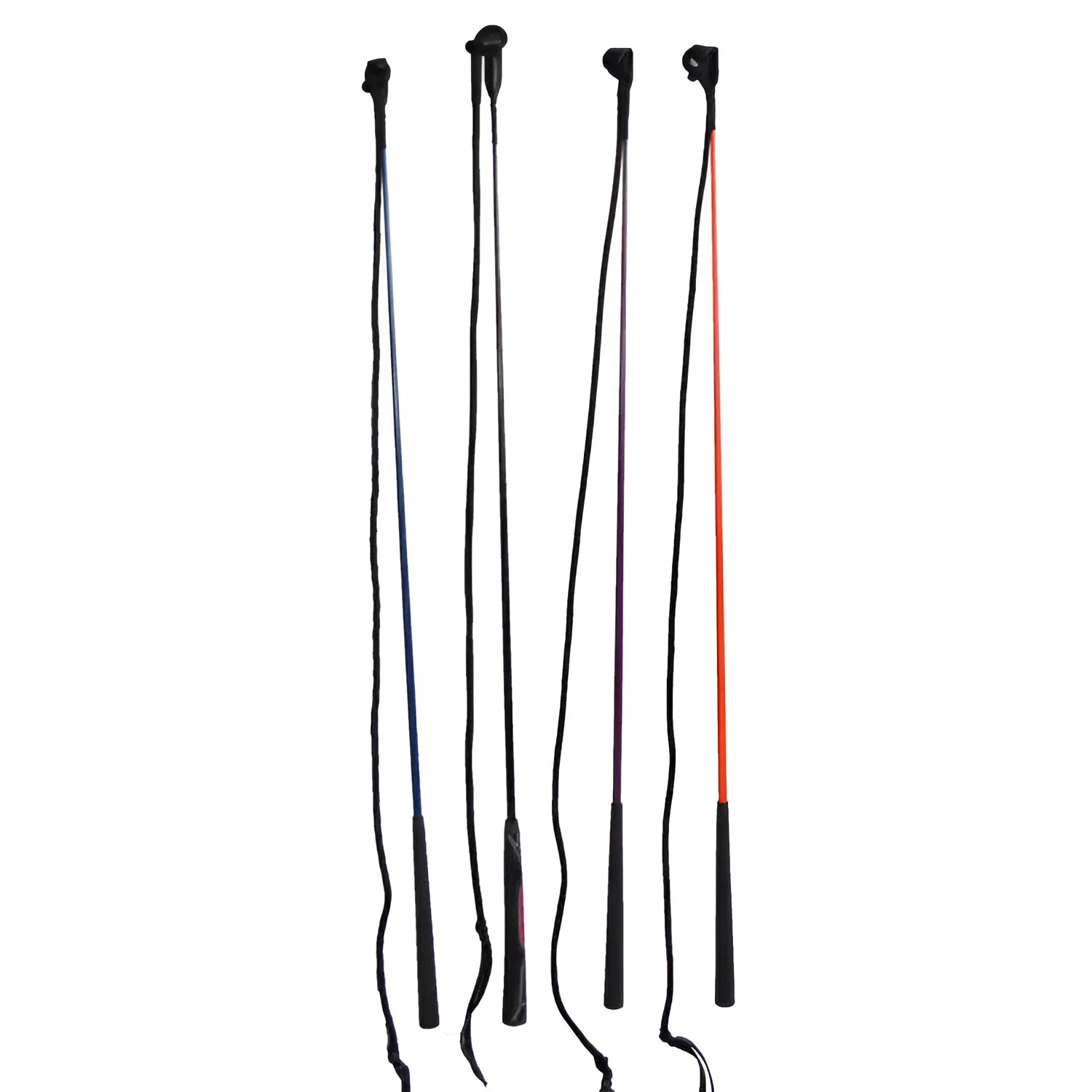 Advanced equestrian training whip made of nylon and fibreglass on a plain background.
