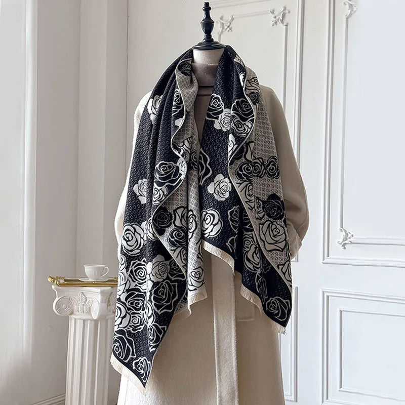 Imitation cashmere scarf air conditioning shawl measuring 185x65cm in grey black blue or khaki with tassel fringe for winter autumn warmth and elegant socialite styling