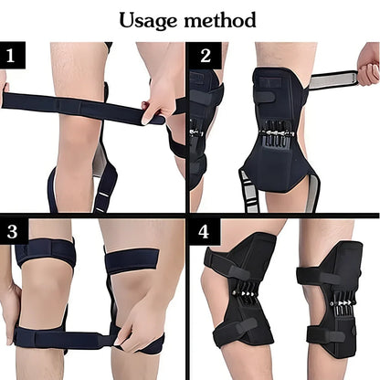 Black joint support knee pads with rebound spring system and breathable fabric