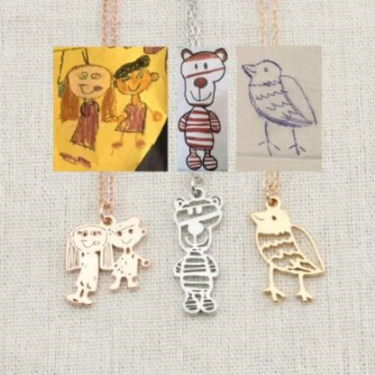 Custom stainless steel kids artwork necklace with personalized pendant