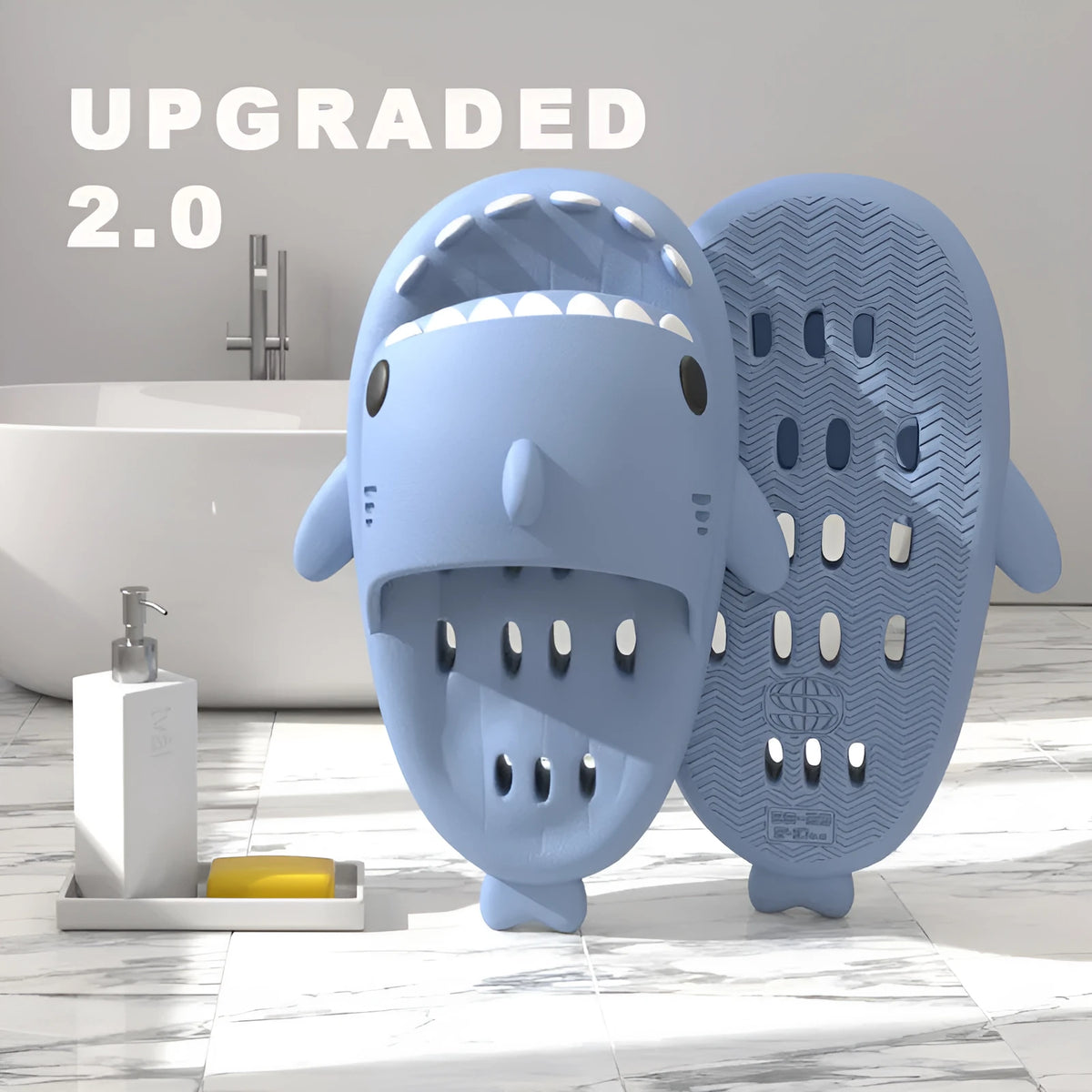 Shark slippers with drain holes, EVA quick-drying shower shoes, unisex open toe slides