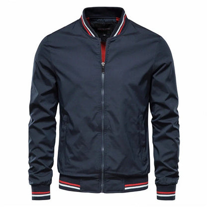 Men's striped zip-up jacket with pockets, available in multiple color options and sizes