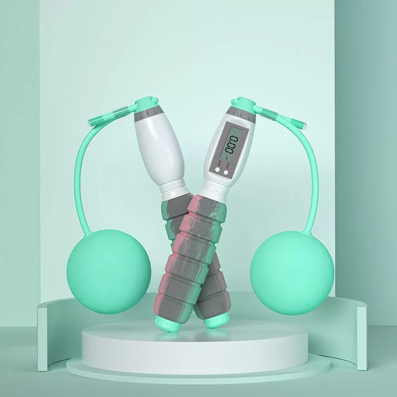 Intelligent counting jump rope with adjustable length and optional weight ball for fitness training