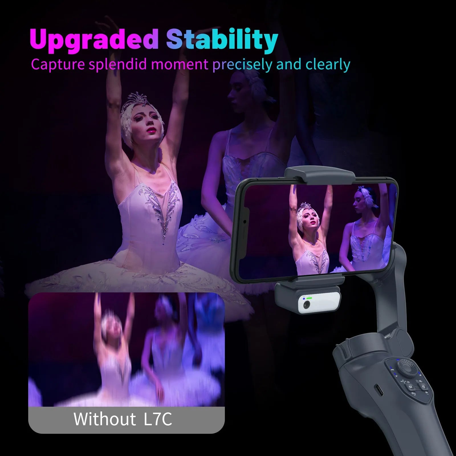 Foldable handheld phone gimbal stabiliser in gun colour on a table.