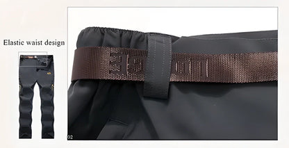 Versatile stretchable cargo pants for men with reinforced stitching, water-repellent properties, and convenient zipper pockets for outdoor adventures