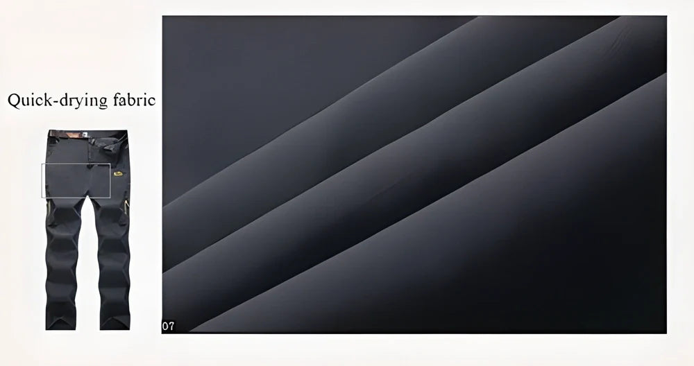 Versatile stretchable cargo pants for men with reinforced stitching, water-repellent properties, and convenient zipper pockets for outdoor adventures