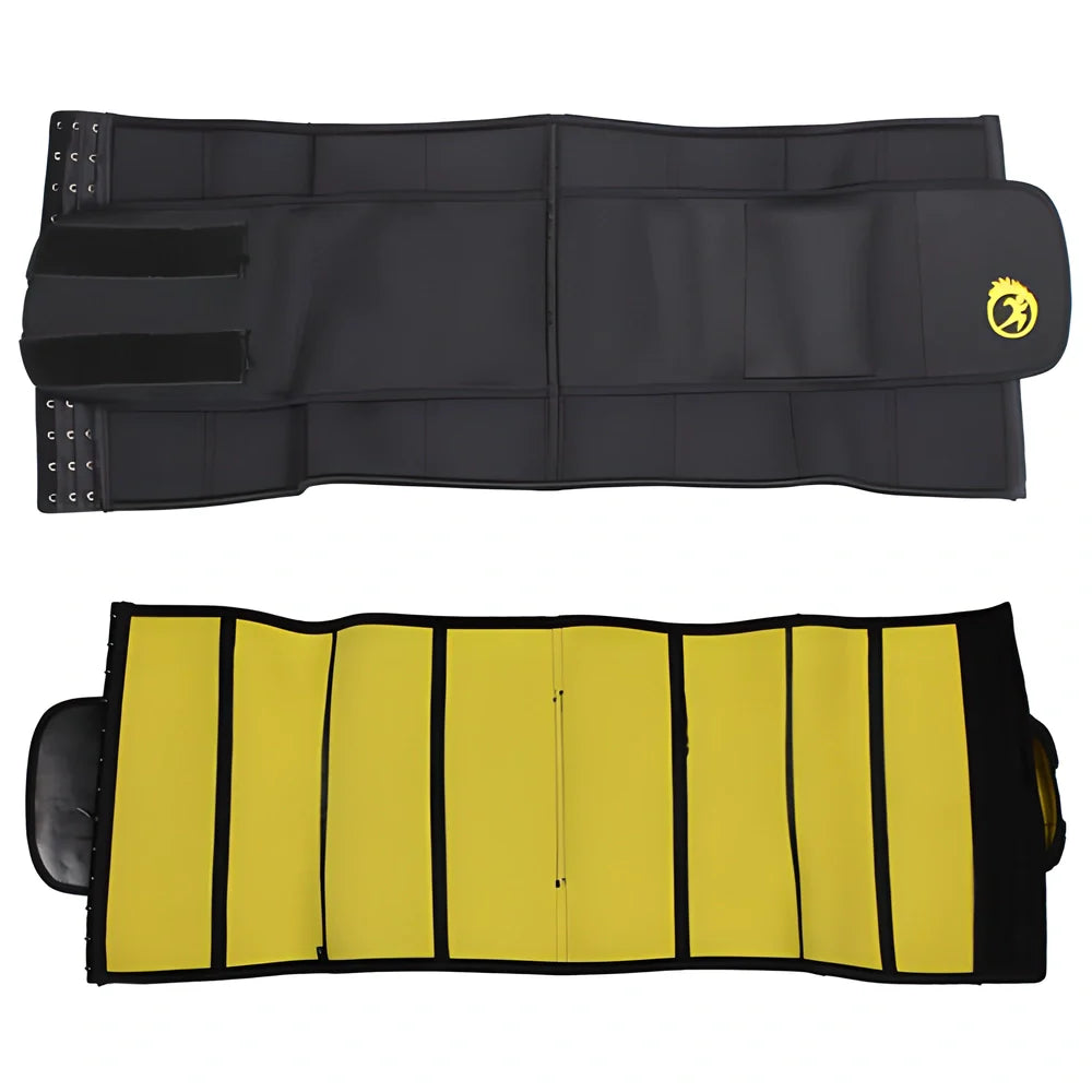 FatMaster Waist Slimming Body Shaper Trainer in grey and black colors, featuring neoprene and flex design for fat-burning and body contouring.