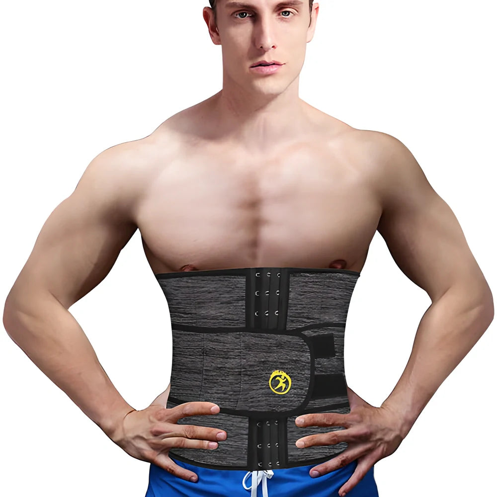 FatMaster Waist Slimming Body Shaper Trainer in grey and black colors, featuring neoprene and flex design for fat-burning and body contouring.