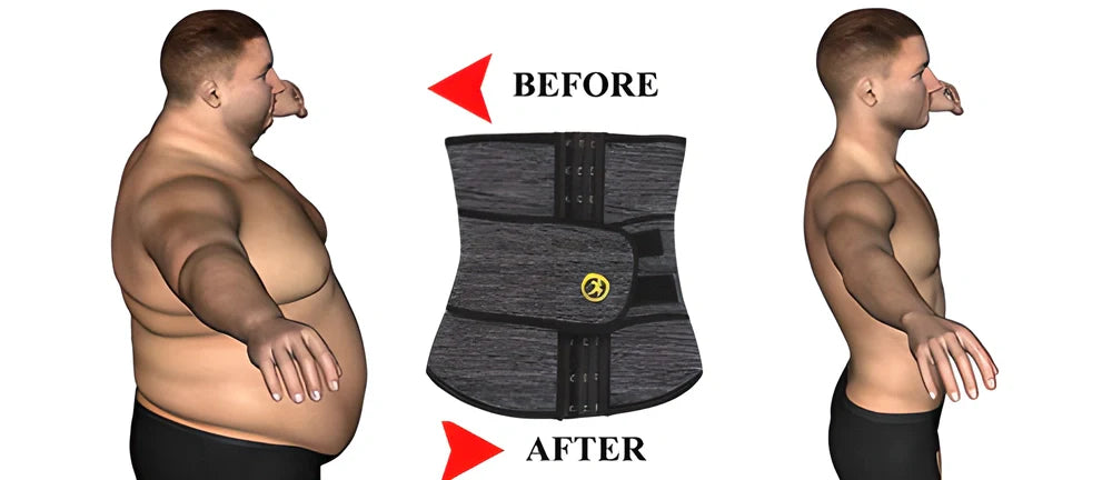 FatMaster Waist Slimming Body Shaper Trainer in grey and black colors, featuring neoprene and flex design for fat-burning and body contouring.