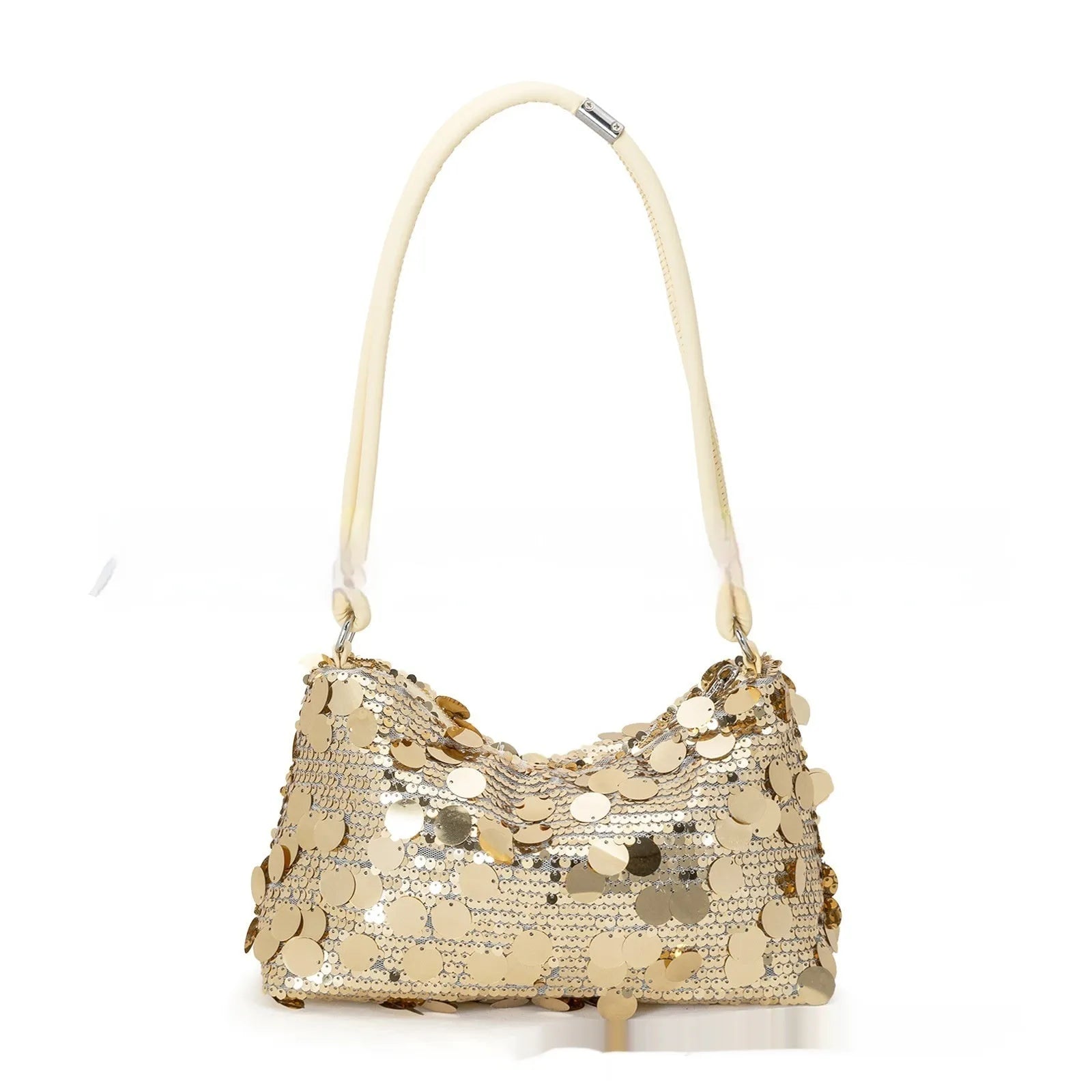 Women's polyester crossbody shoulder bag with sandwich pocket in black, gold or silver