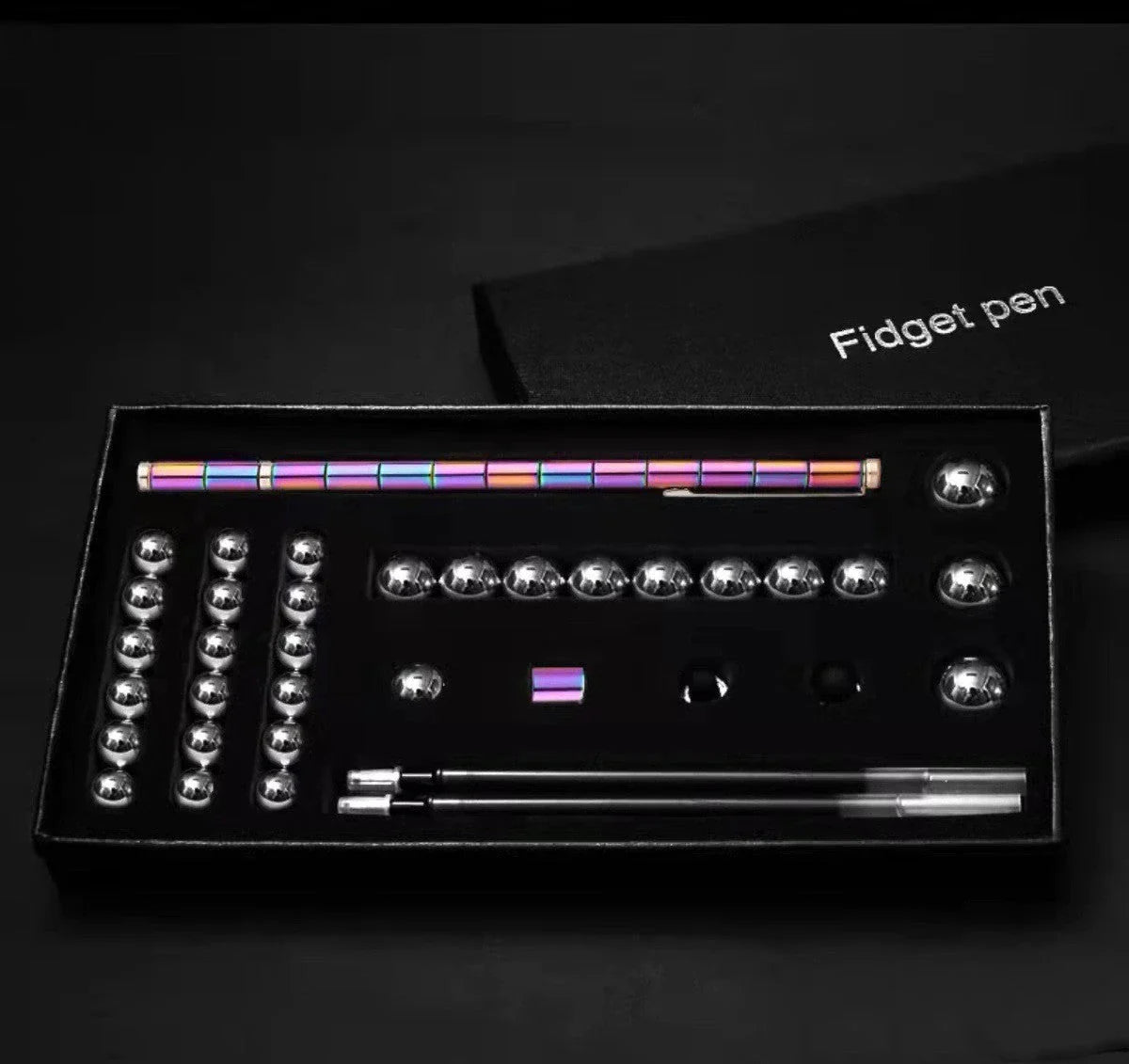 A magnetic modular pen with customizable components and accessories for stress relief, focus, and creativity