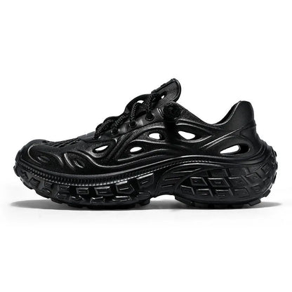 Men's thick-soled EVA summer sandals in army green with a hollow-out design and covered heel