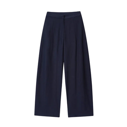Women's off-neck flounced sleeve linen-style top and wide leg trousers set in 100% polyester fabric
