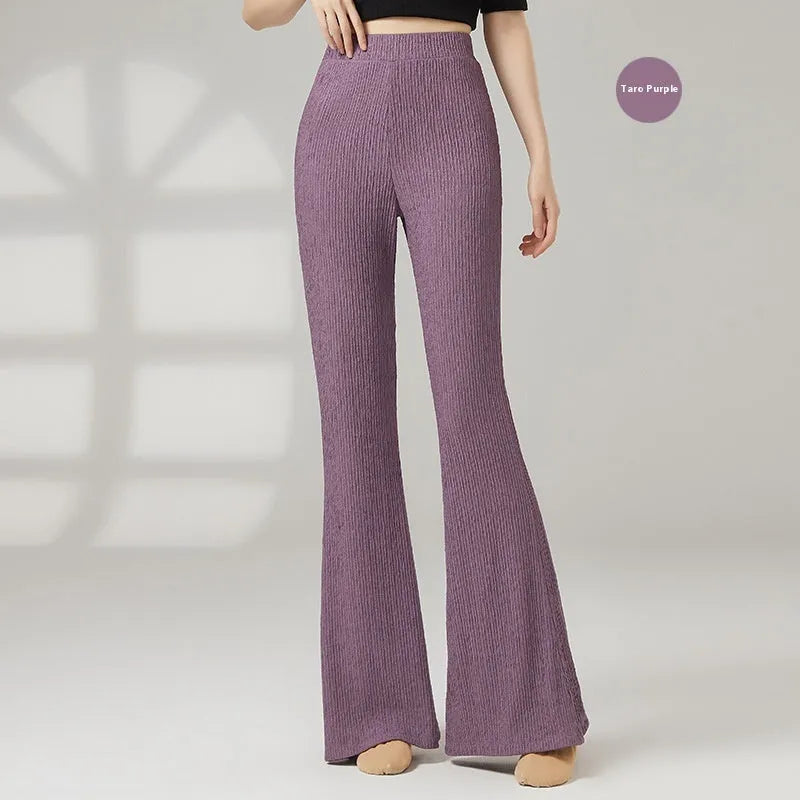 Female classical dance practice training pants in polyester, shown in beige apricot colour.