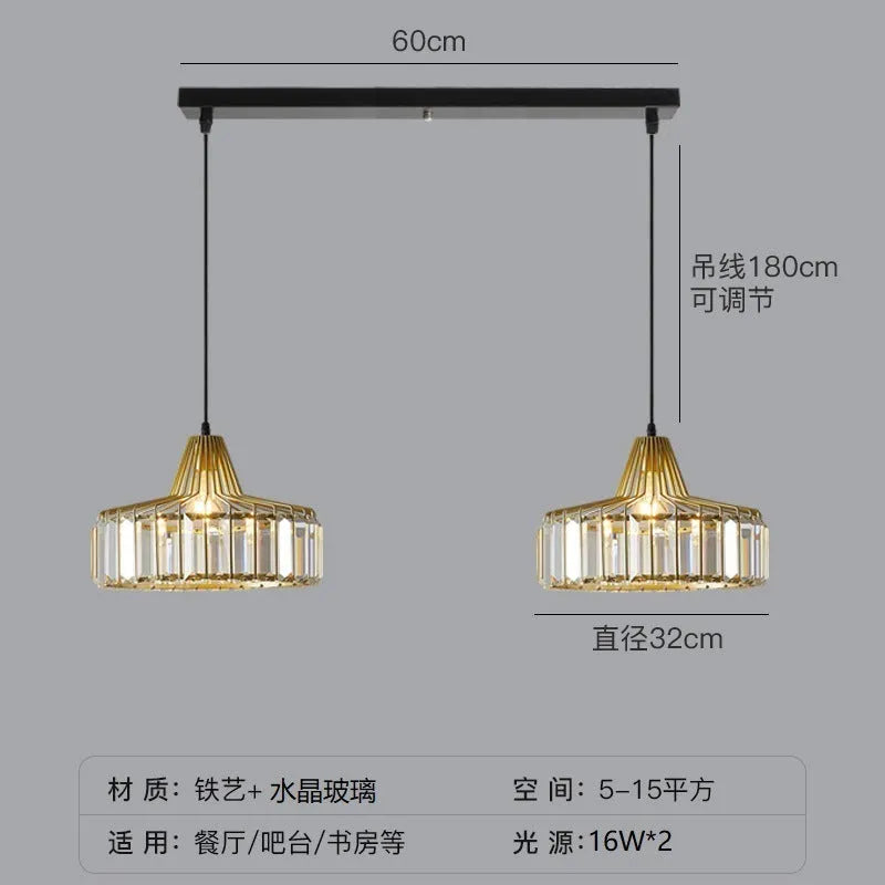 Black and gold iron crystal chandelier LED ceiling lamp with full spectrum light on a white background.