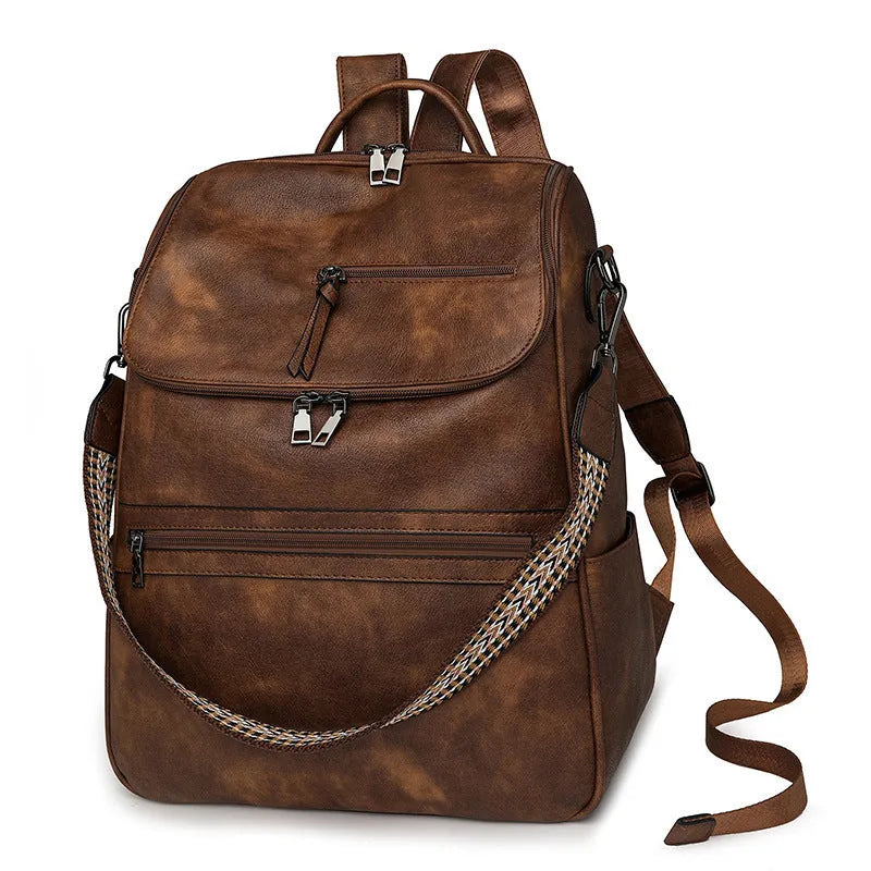 Retro college student backpack with curved shoulder straps in multiple colour options including black, blue, and yellow apricot