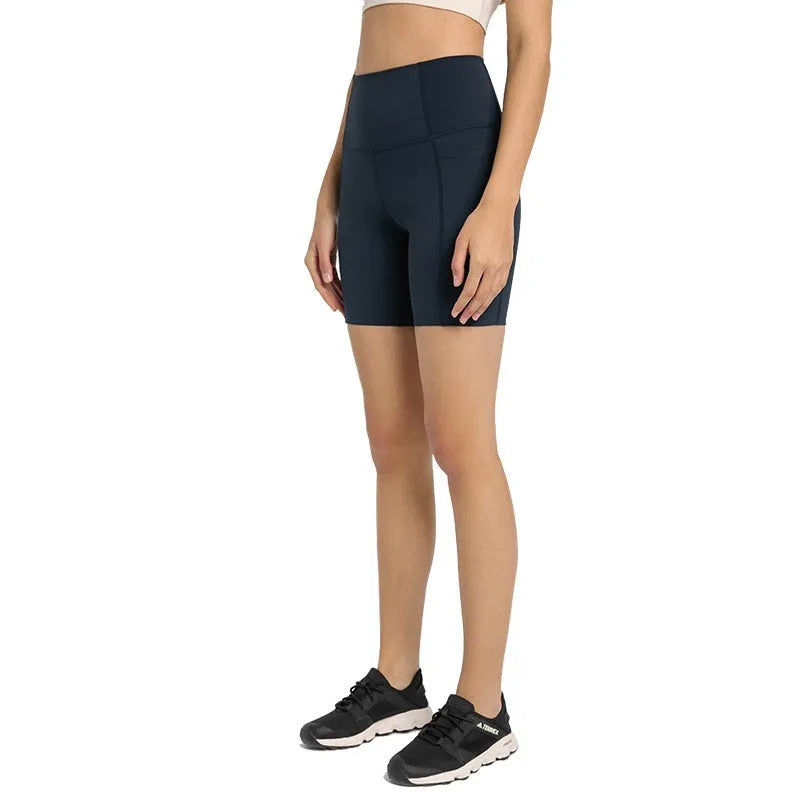 Women's solid colour cotton blend super stretch sports shorts for running and fitness.