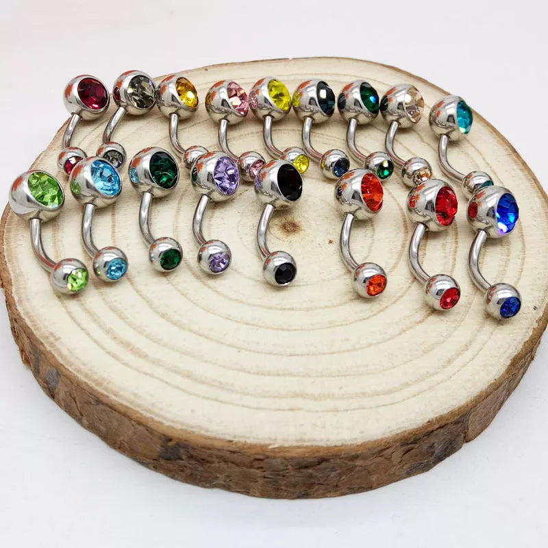 Hypoallergenic titanium steel navel buckle with alloy inlay artificial gem in various colors