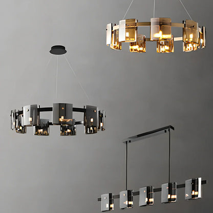 Glass fish-shaped LED chandelier with adjustable height mechanism and multiple light sources