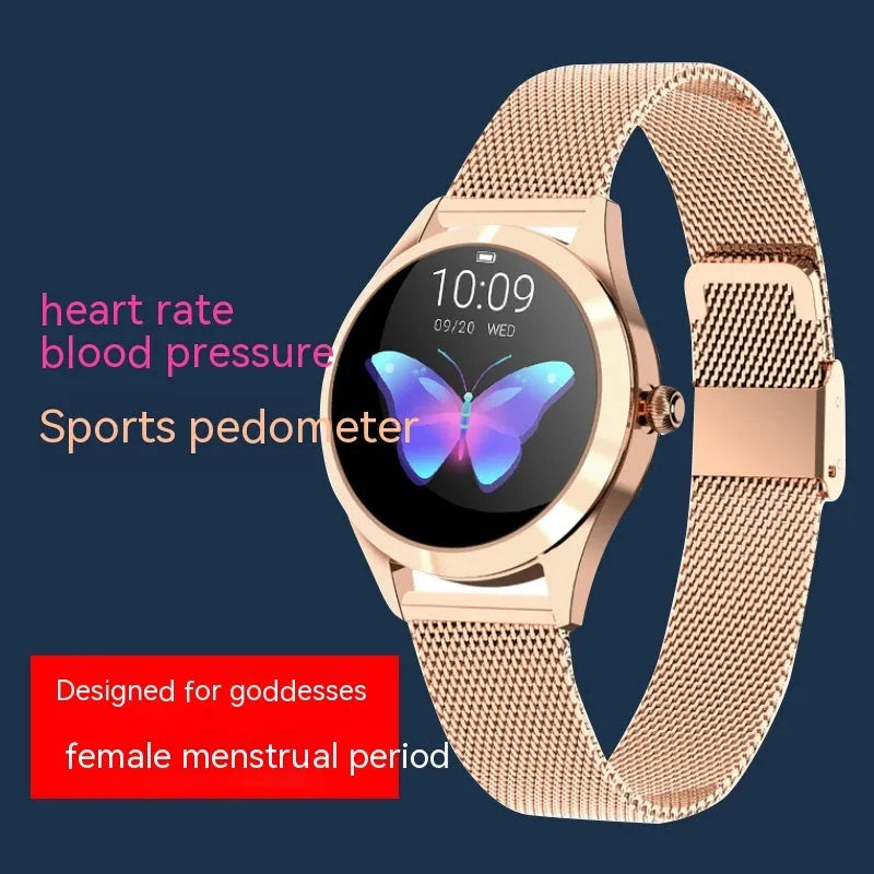 Women's multi-colour sports smartwatch showing fitness tracking on screen.