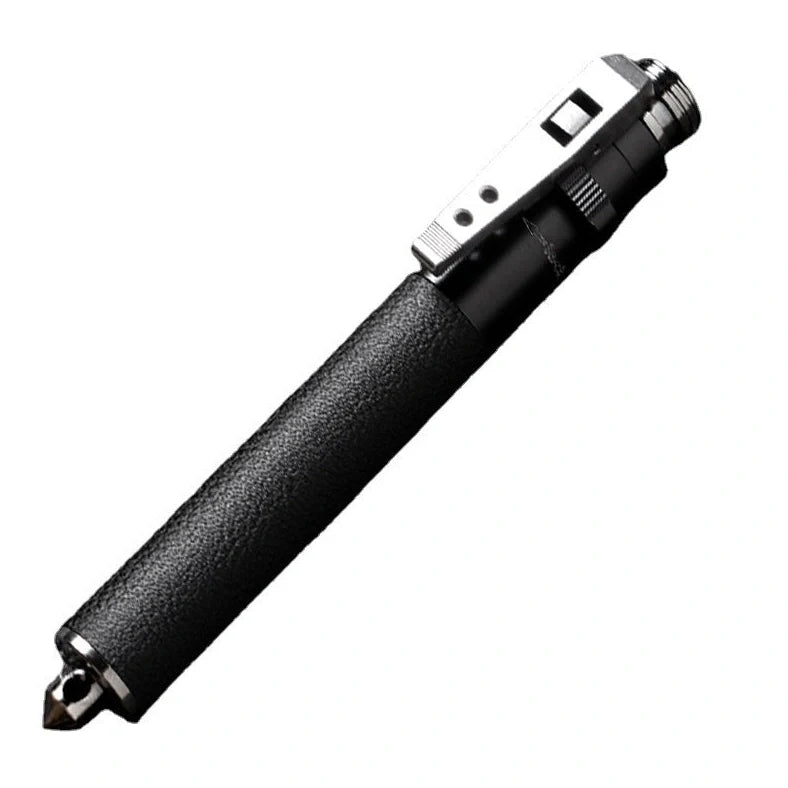 Automatic spring expandable baton in titanium black with aluminium alloy construction showing three length options