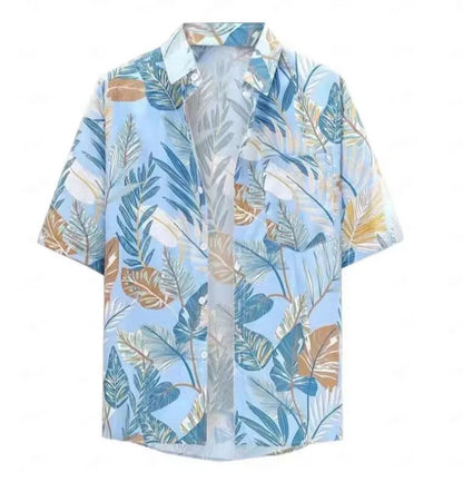 Men's short-sleeved Hawaiian shirt with 3D printed pattern, available in multiple colours and sizes including plus sizes.