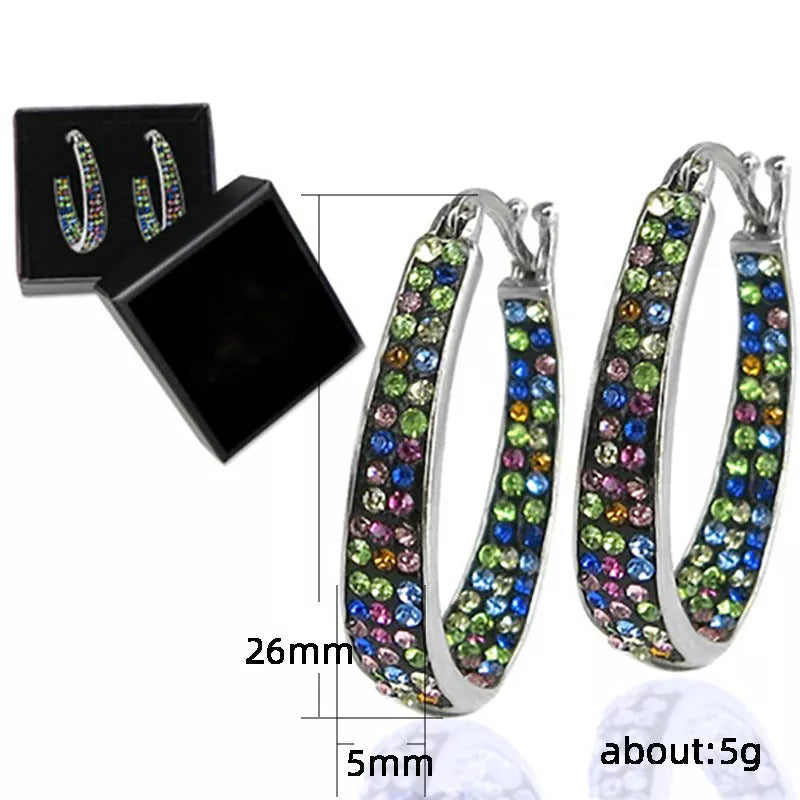 Colorful geometric diamond earrings for women in pink, purple, sky blue, and multicolor options