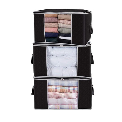 Non-woven storage bag in beige colour with handbag shape for organising quilts and clothes