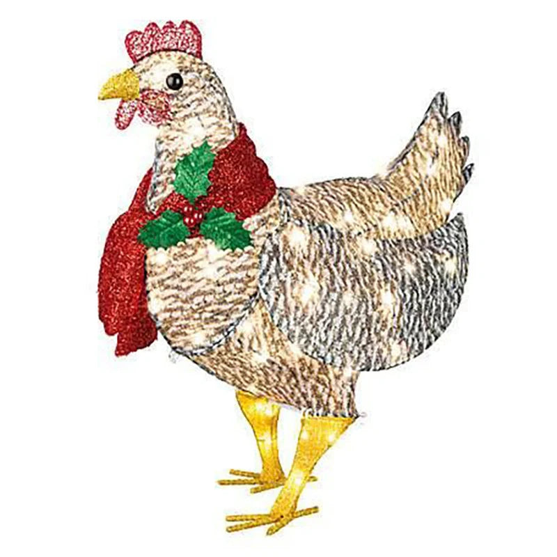 Iron Christmas lantern chicken with scarf for garden decoration