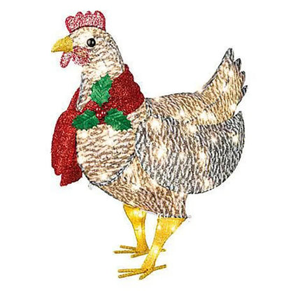 Iron Christmas lantern chicken with scarf for garden decoration