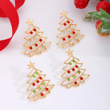 Colorful Zircon Christmas Tree Earrings for Women - Festive Holiday Jewelry