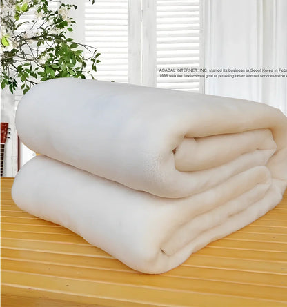 Coral fleece flannel blanket in beige showing textured surface and consistent edges